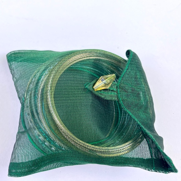 Mixed Bundle of Thin Metal Bangles in Green and Gold Tones - Picture 6 of 6